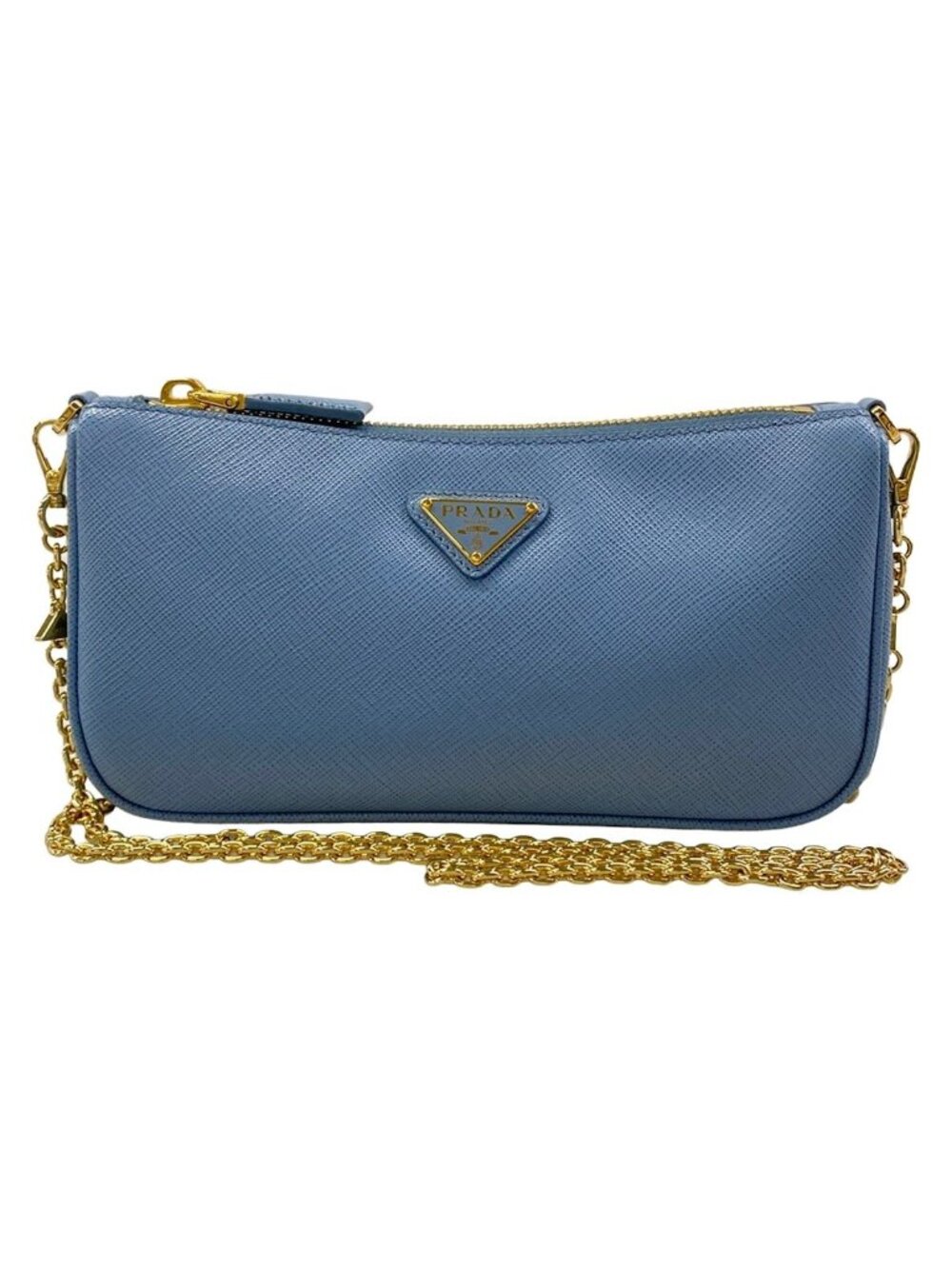 Prada Shoulder Bag Light Blue Chain Leather